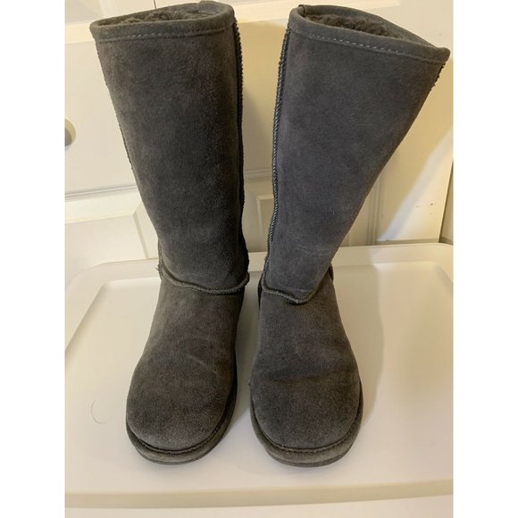Bjorndal Zoe Mid Calf Boots Gray Leather Sheepskin Lined Pull On 8M - Picture 3 of 11